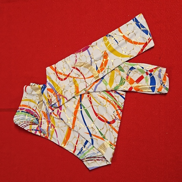 La Bes Multicolor abstract print gold metallic accents leggings sz.XS EUC - Picture 4 of 8